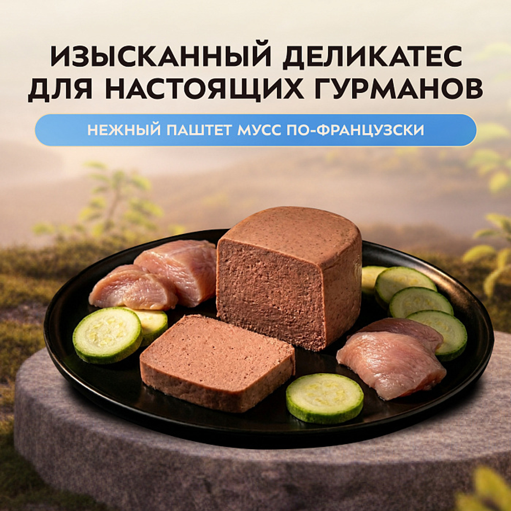 Влажный корм консервы для щенков до 4 месяцев Деликатес СТАРТЕР "Мусс по-французски" паштет из индейки с цукини Мнямс 0,2кг 12 шт