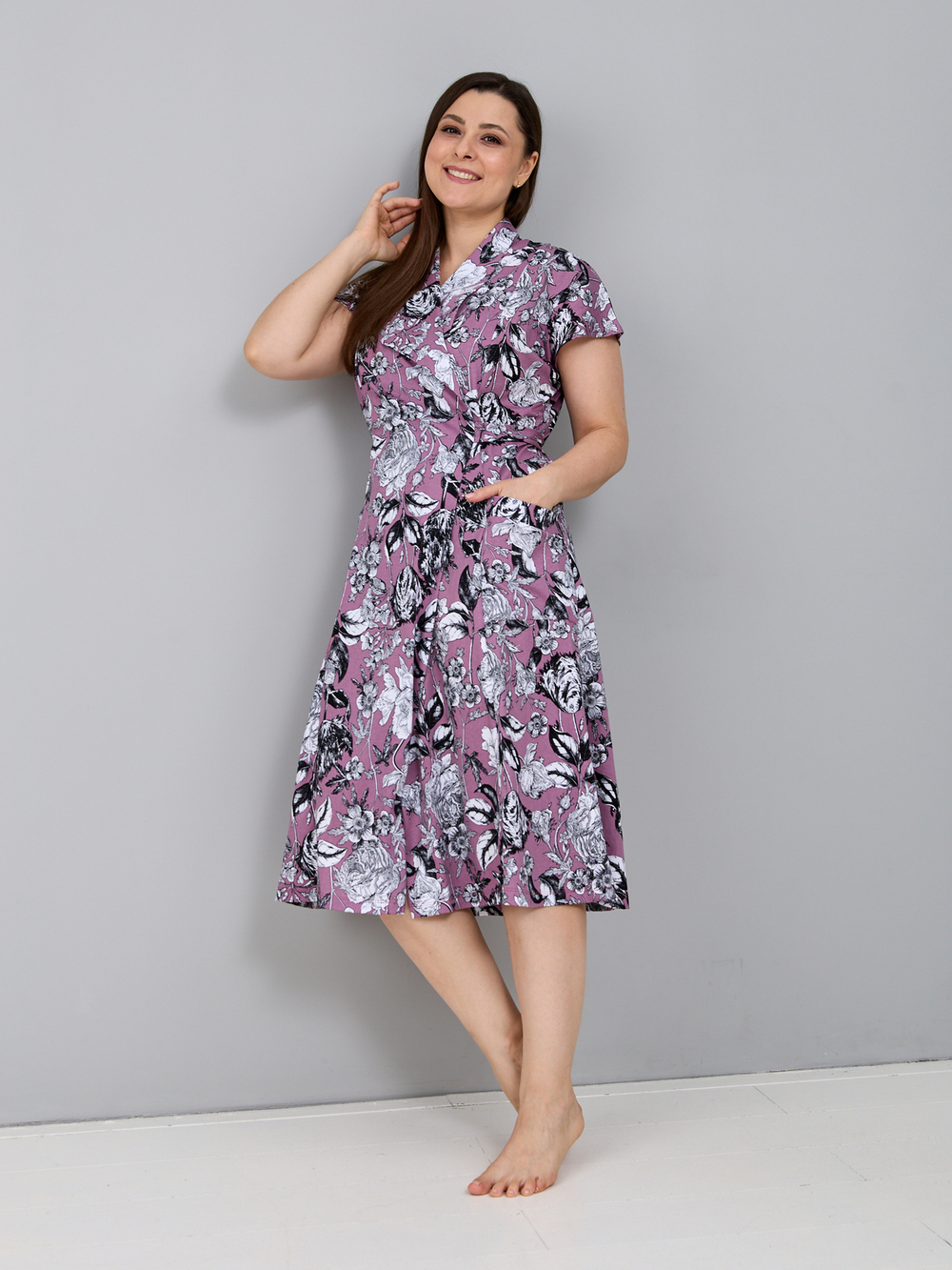 Халат Х-044/брусника-тюльпаны