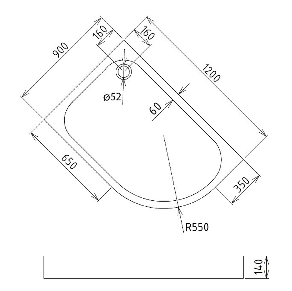 Акриловый поддон для душа Gemy 120х90 ST20 L Белый