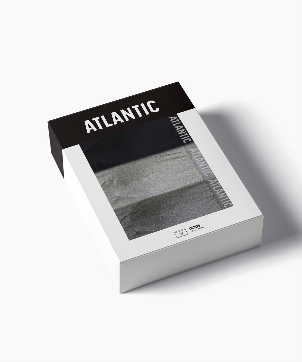 Мужские трусы шорты Atlantic, набор из 3 шт., хлопок, черные + серый меланж + темно-серый меланж, 3MH-011