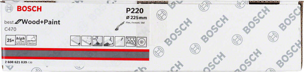 Шлифовальная бумага BOSCH C470, K100, 225 мм, 9 отв, 25 шт 2608621035