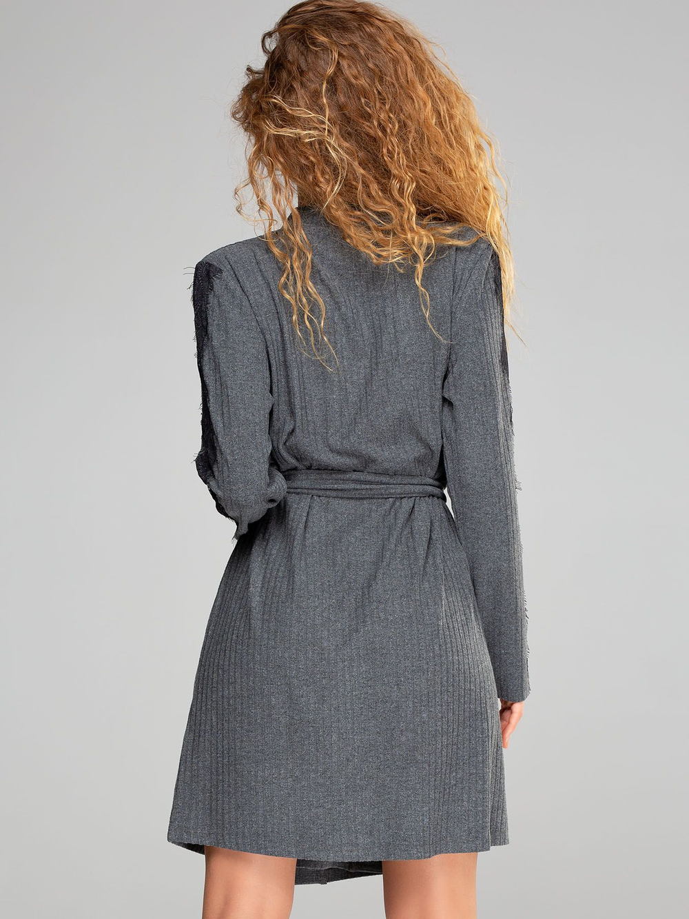 Женский домашний халат-кардиган из вискозы (Размер: S) (Цвет: серый)