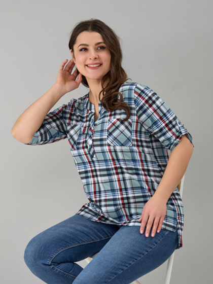 Блузка БЛ-131/клеткасерый-индигокрасный