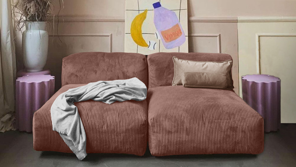 Сдвоенная дополнительная секция Фиджи (большая) Cilium Coral 210*116*62 см, Розовый Вельвет Нераскладной Фиеста