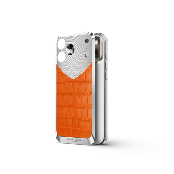 Чехол для iPhone 17 на магните - Натуральная кожа Аллигатора - Оранжевый
