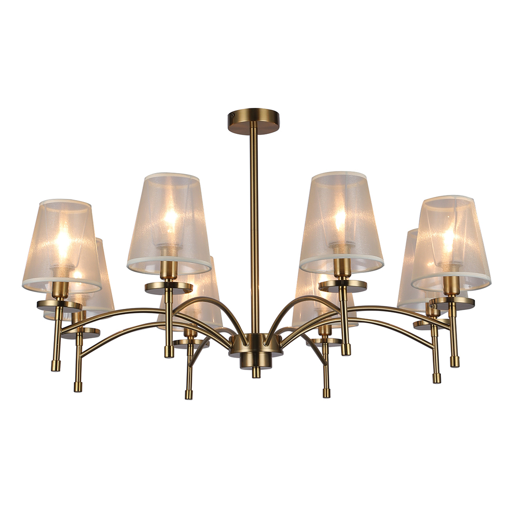 Светильник на штанге 8x40Вт E14, металл/ткань, золото/белый плафон