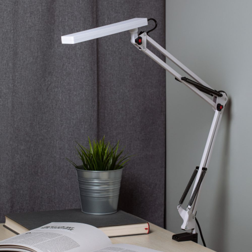 Настольный светильник ЭРА NLED-507-8W-W светодиодный на струбцине белый | Светодиодные настольные лампы