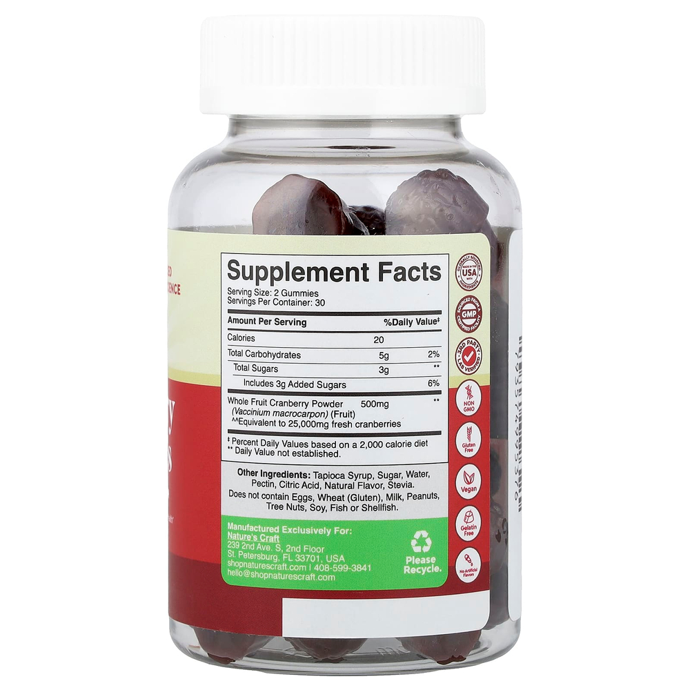 Nature's Craft, Жевательные мармеладки с клюквой, 60 жевательных мармеладок (250 мг в 1 жевательной мармеладке)