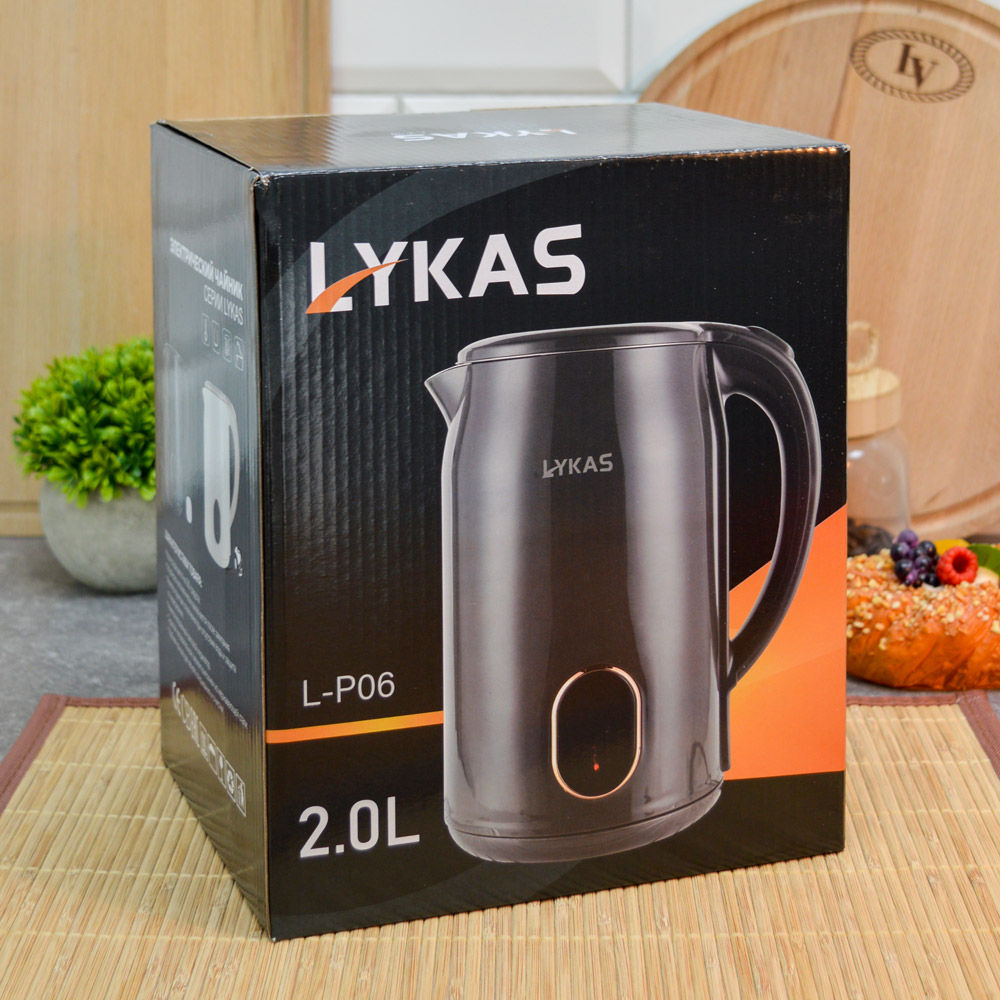 Чайник электрический 2л "Lykas", пластик/стекло, L-P06