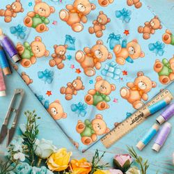 Ткань Барби медведи с подарками на голубом