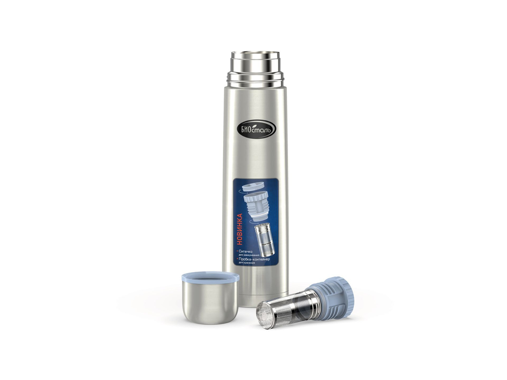 Термос Biostal (1,2 литра), пробка с ситечком, стальной