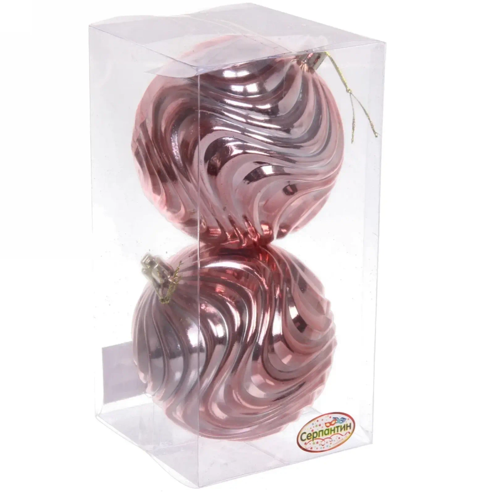 Новогодние шары 10 см (набор 2 шт) «Рельеф», розовое золото