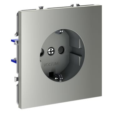 Розетка встраиваемая VOLTUM S70 с заземлением и защитными шторками, 16А, (сталь)