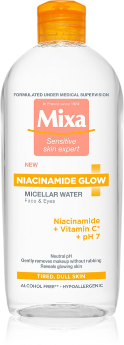MIXA Niacinamide Glow - мицеллярная вода с осветляющим эффектом /   400  ml  / GTIN 3600551111544
