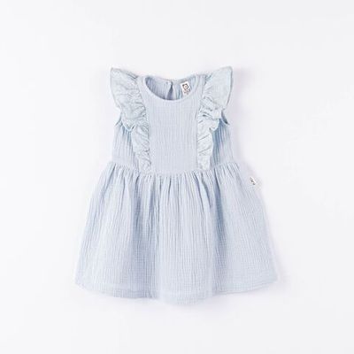 Embroidered ruffled muslin dress - Aqua