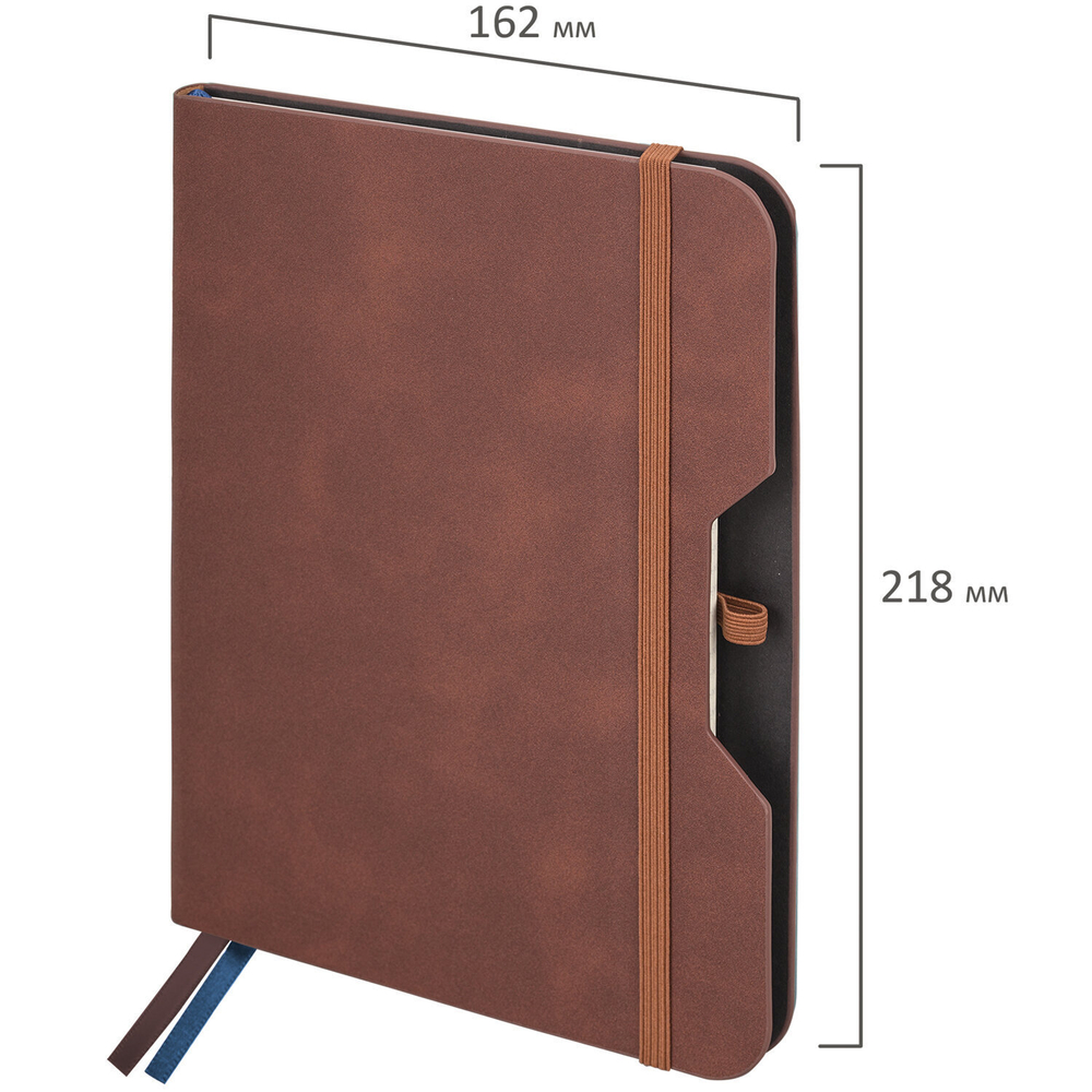 Блокнот А5 (162х218 мм) BRAUBERG "NOTE" под кожу софт-тач с резинкой 80 л. клетка коричневый (2 штуки в упаковке)
