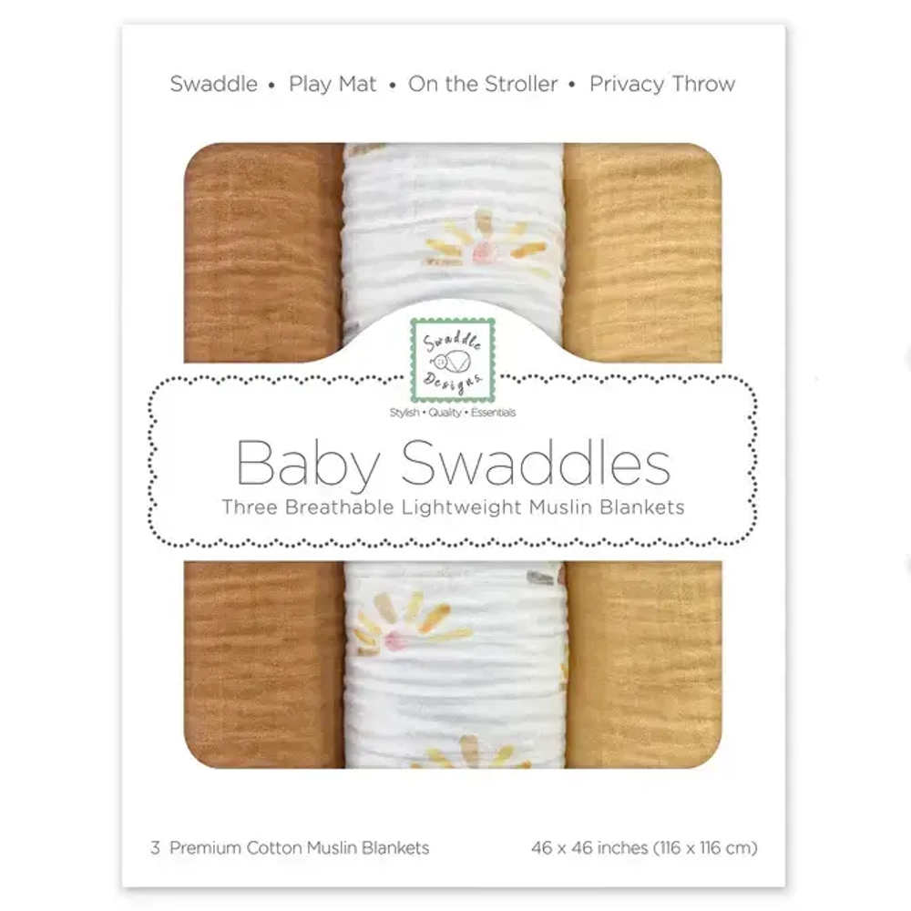 SwaddleDesigns Набор пеленок муслин 3 шт. - set of 3 - Bohemian Happiness - featuring  Watercolor Sunny Days