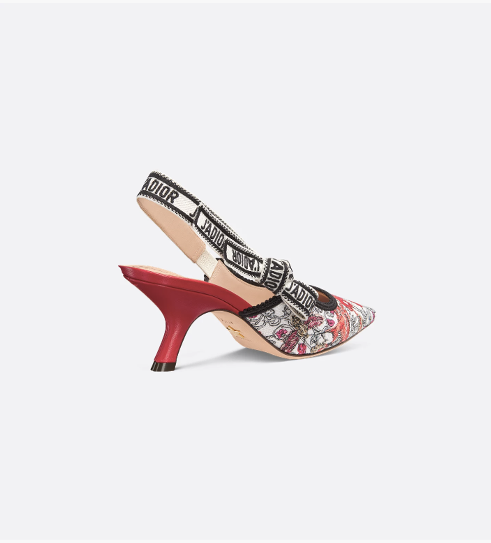 Туфли Dior J’Adior Slingback Dioramour белые с вышивкой Cœur des Curiosités и бантом