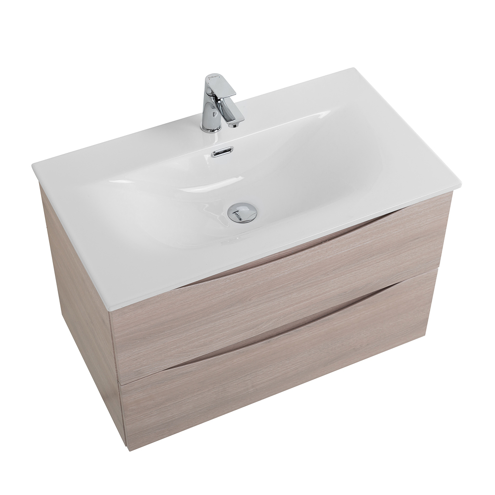 Тумба с раковиной подвесная BelBagno MARINO-CER-N-900-2C-SO-RG-P Rovere Grigio, раковина белая BB-8099-90