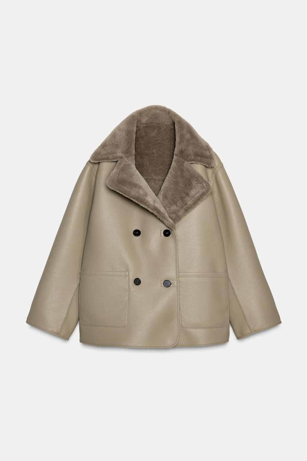 ZARA ДВУСТОРОННЯЯ ШУБА ИЗ ИСКУССТВЕННОГО МЕХА, СЕРО-КОРИЧНЕВЫЙ