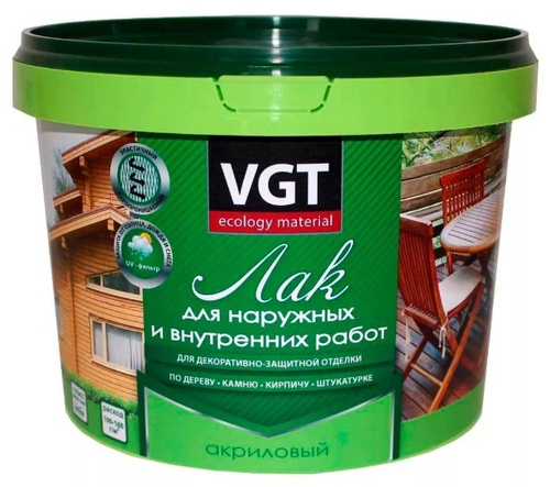 Лак для наружных и внутренних работ VGT матовый б/ц, 0.9кг