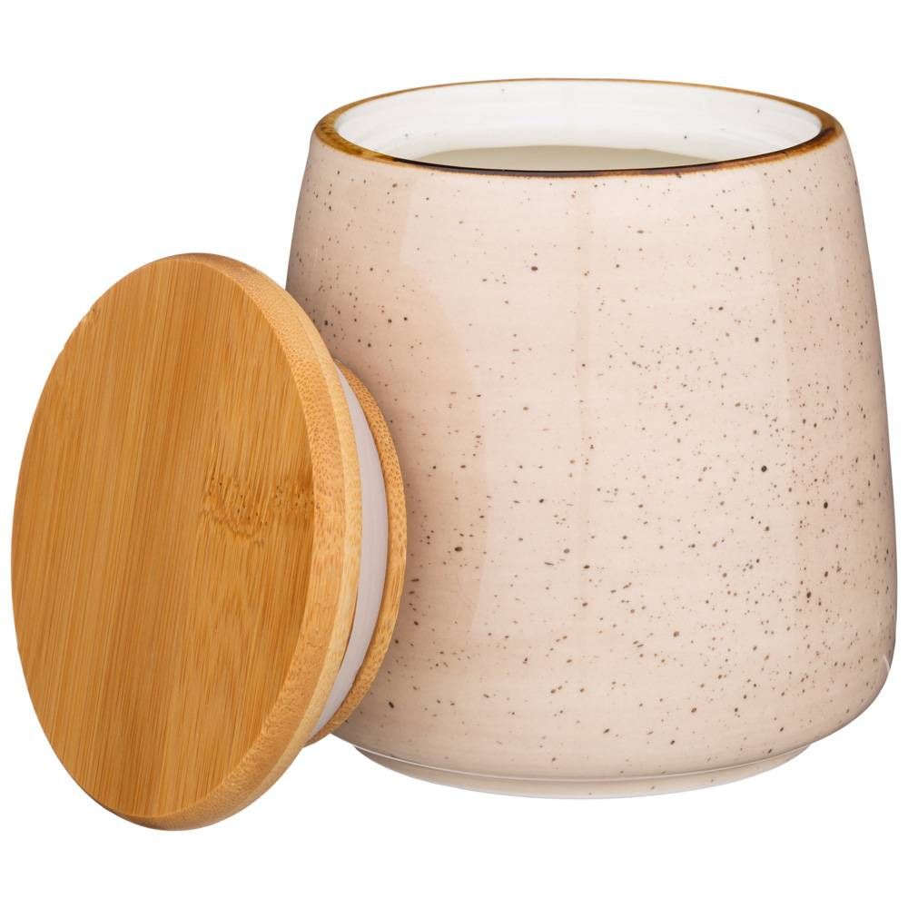 БАНКА С ДЕРЕВЯННОЙ КРЫШКОЙ BRONCO "NATURE" 13*12 СМ 900 МЛ КРЕМОВАЯ (КОР=24ШТ.)