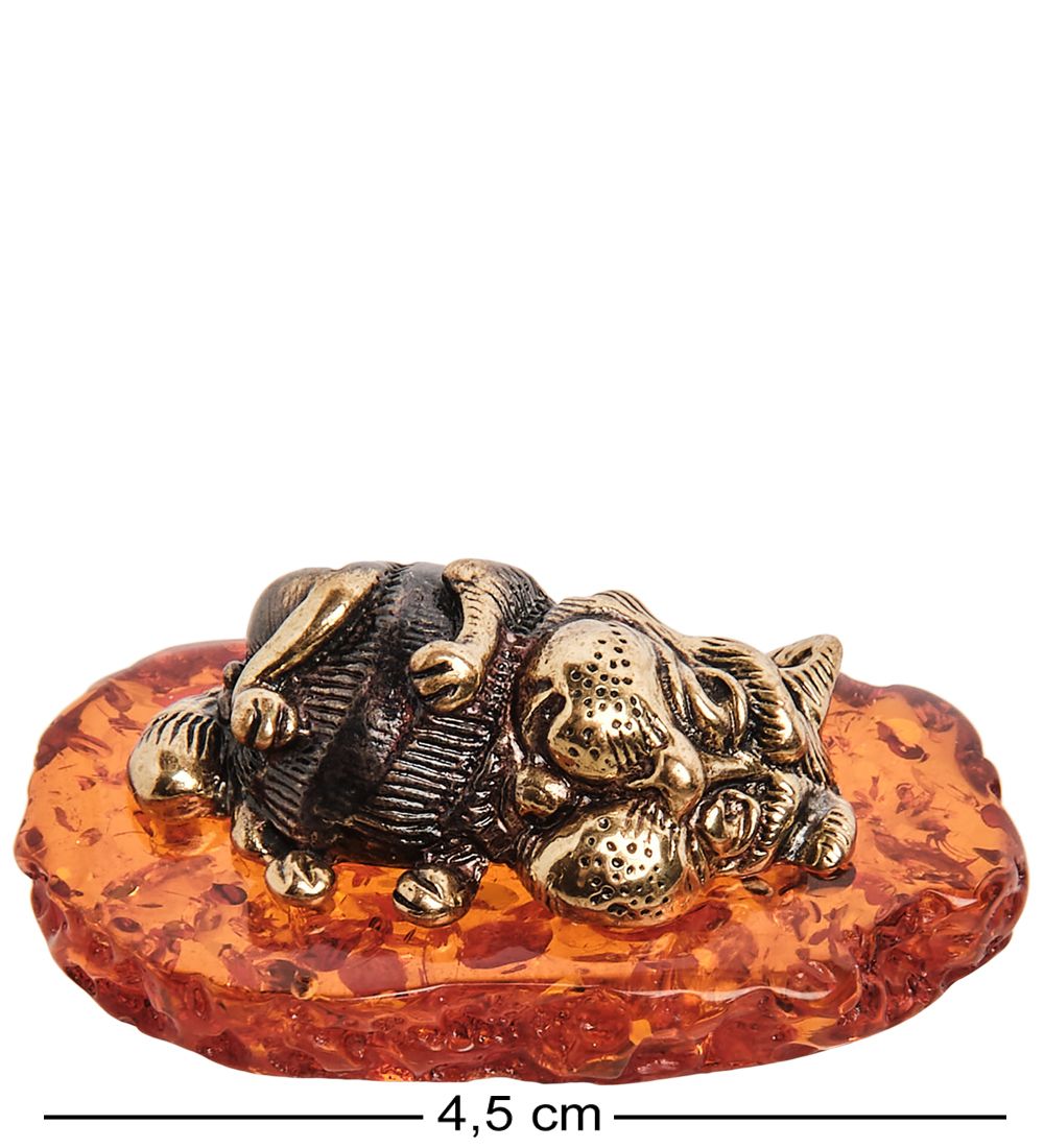 Народные промыслы AM-1031 Фигурка «Кот на коврике» (латунь, янтарь)