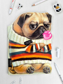 Тетрадь 40л арт. 62328/25/ГРОЗНЫЙ МОПС /180х255 мм, фигурная вырубка, мягкий переплёт (2 скобы). вн.блок - белый офсет, точка. Обложка - мелованный картон 190 г/м²,