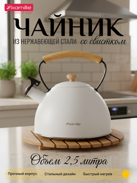 Чайник 2,5 л. из нержавеющей стали со свистком Kamille KM 0857