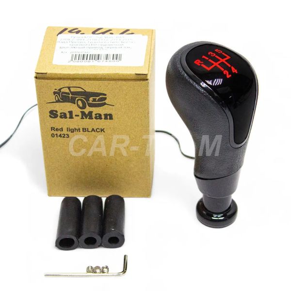 Ручка КПП "Sal-Man" (арт. 01423) ВАЗ 2108-21099, 2110-2112, 2113-2115, Лада Приора в стиле Веста (рычажный привод, черный лак) с красной LED-подсветкой