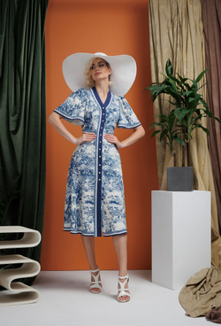 Платье льняное на пуговицах сине-белое 07-02-25 SS