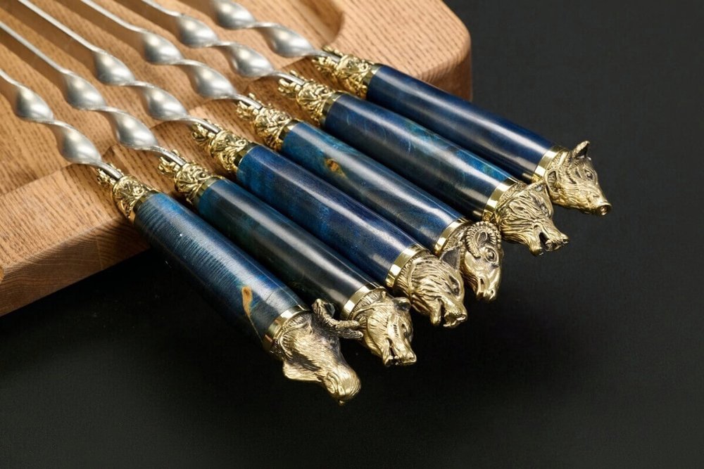 Набор шампуров "Звери Лесные Премиум" в чехле из натуральной кожи