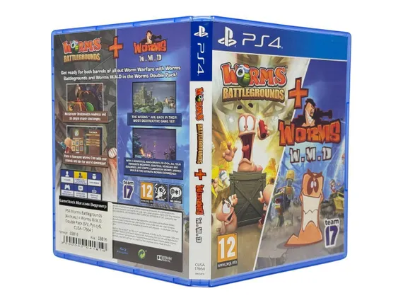 PS4 Worms Battlegrounds (Англ.яз.) + Worms W.M.D. Double Pack (Б/У, Рус.суб, CUSA-17664 )