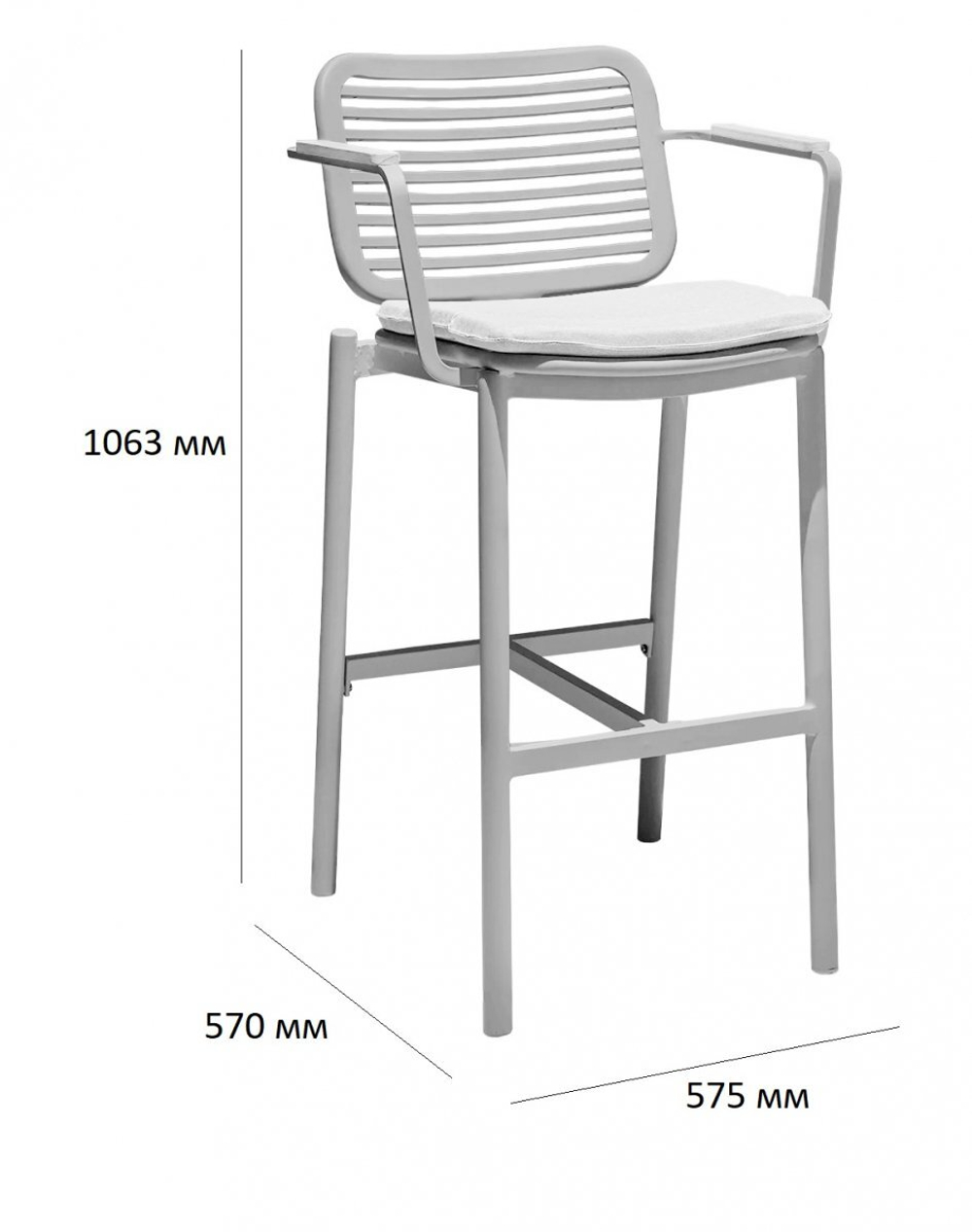 Кресло барное с подушкой Tagliamento Armona, зеленый, светло-серый