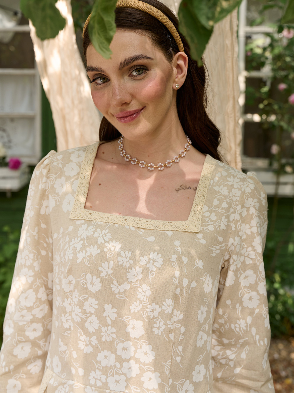 Платье лен с квадратным вырезом