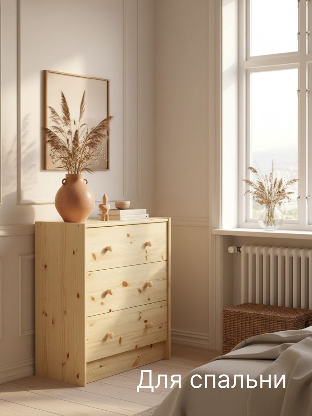 Комод, 68х30х62, Раст, с ящиками, для одежды и игрушек, в прихожую и спальню, из массива сосны, IKEA