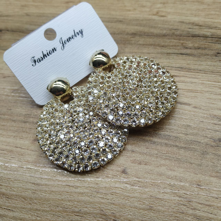 Серьги-гвоздики Royal полукруг подвеска круг кристаллы металл золотистый 4,5 см