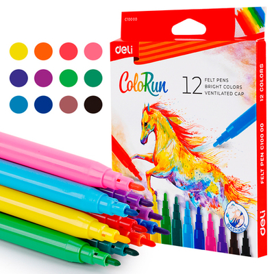 Фломастеры Deli "ColoRun", 12 цветов, картон
