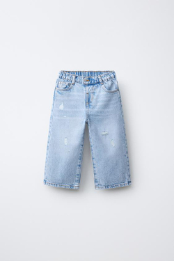 ZARA ДЖИНСЫ WIDE LEG С ПУГОВИЦЕЙ В ВИДЕ СЕРДЦА, ГОЛУБОЙ