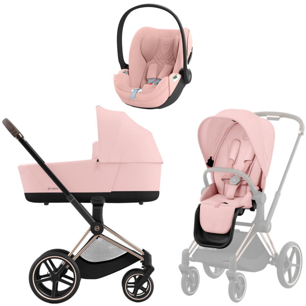 Коляска 3 в 1 Cybex Priam IV Rosegold complete и автокресло Cloud T i-Size Peach Pink Plus Peach Pink