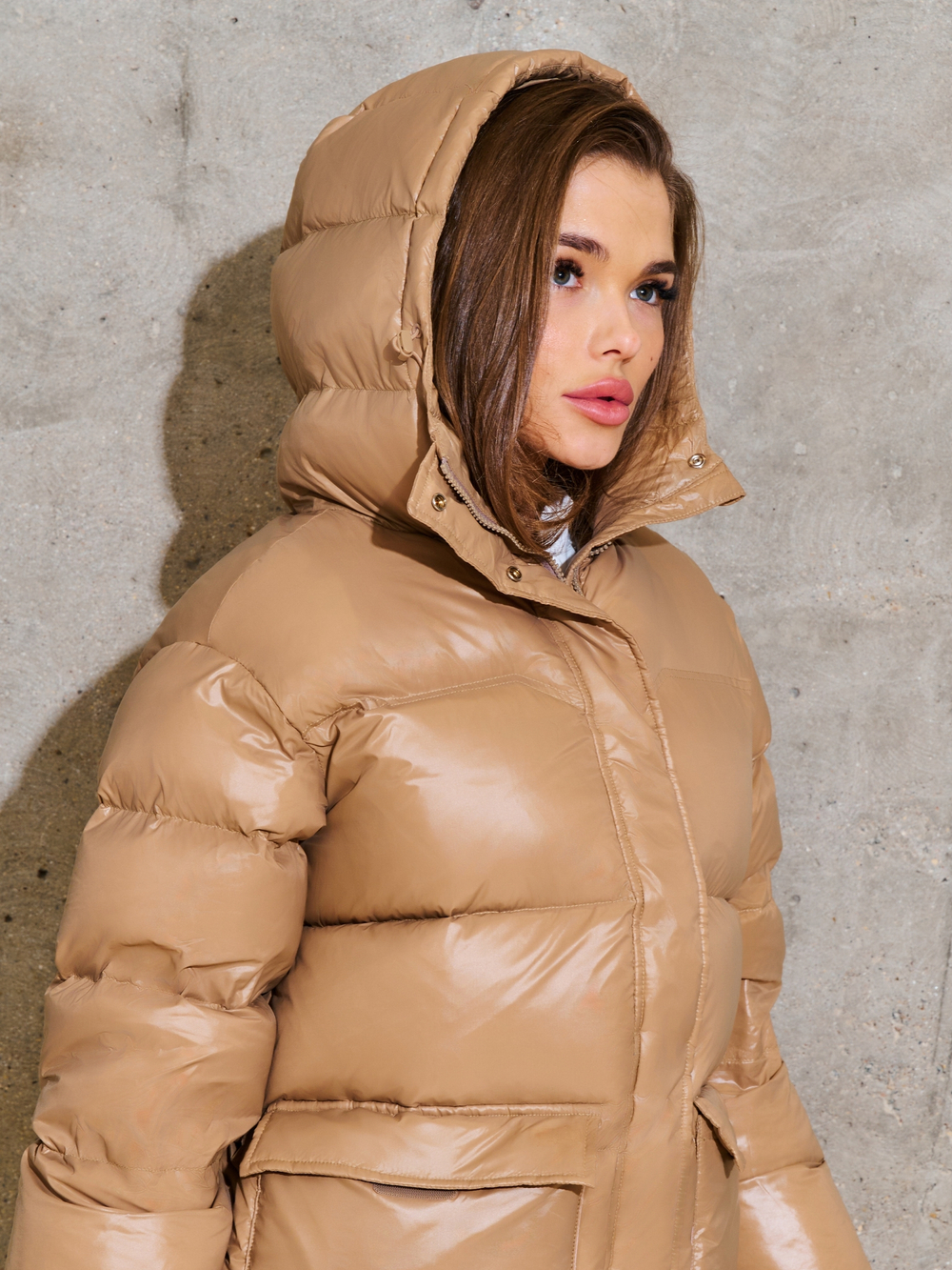 Пуховик макси с капюшоном “ Caramel’ ”