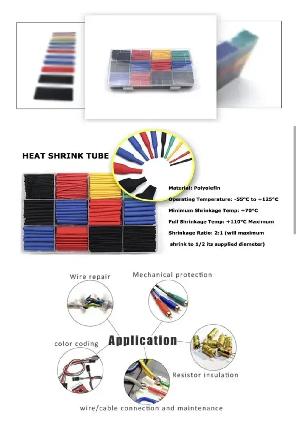 Набор термоусадочных трубок - 750 штук в пластиковом боксе. Термоусадка 1:2