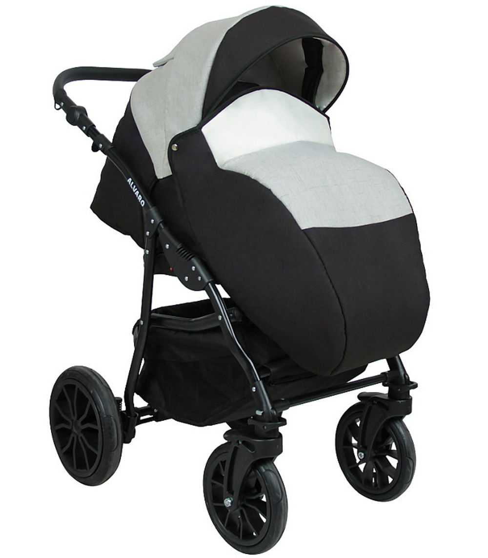 Детская коляска Alis Alvaro 2 в 1 Al 04 т.серый+св.серый+белая кожа