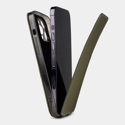 Чехол для iPhone 15 Pro из кожи теленка, зеленого цвета