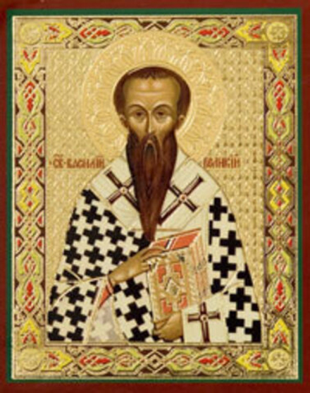 Икона на деревянной основе Василий Великий свт. 8х6 с тиснением золотой фольгой, в упаковке (Ермей)