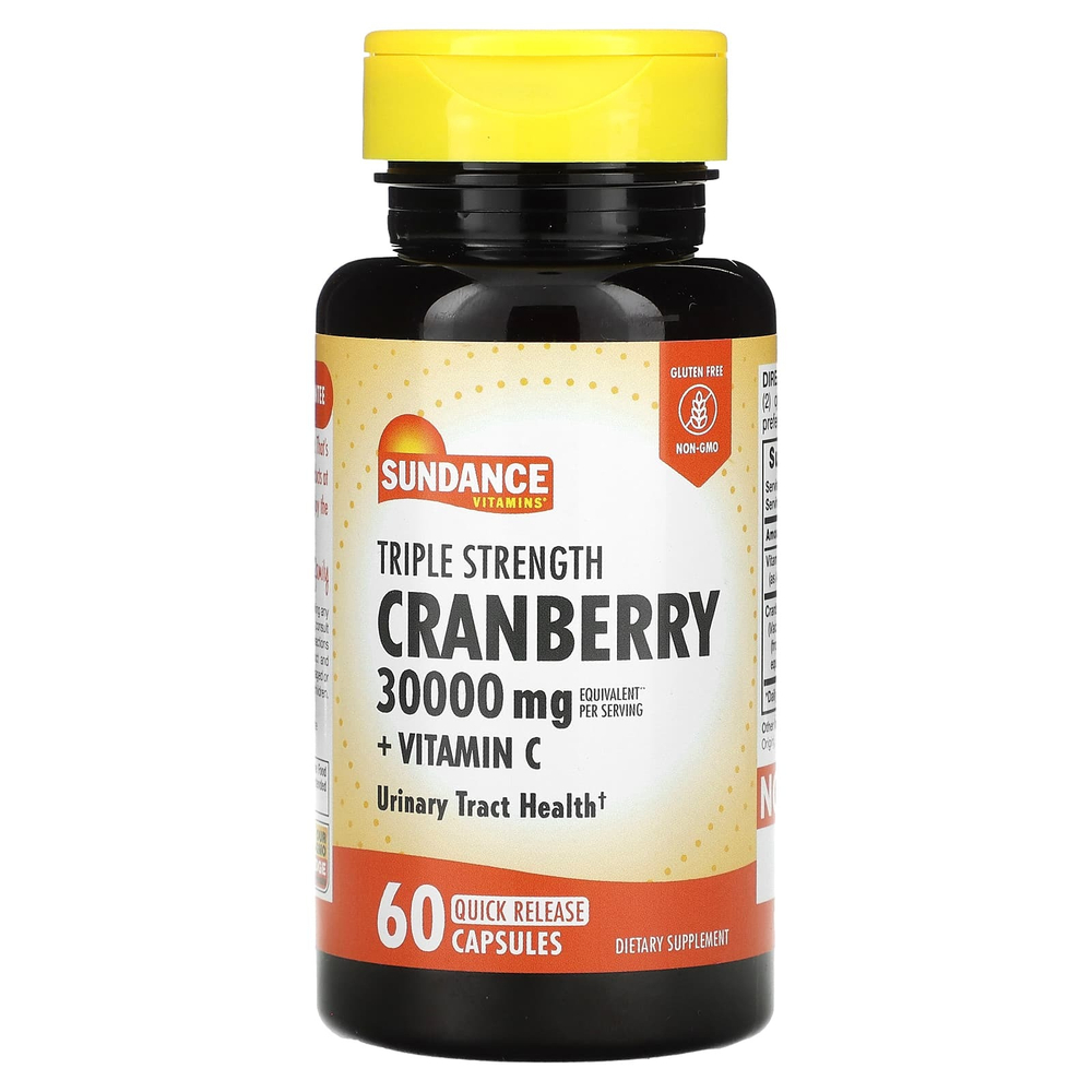 Sundance Vitamins, клюква с тройной силой действия, 10 000 мг, 60 капсул с быстрым высвобождением
