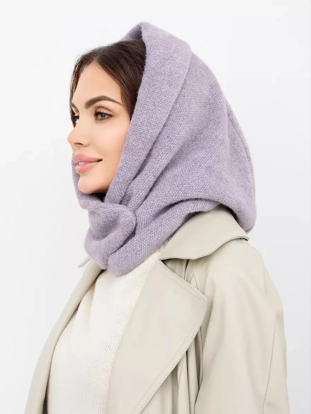 Капор зимний вязаный капюшон на флисе