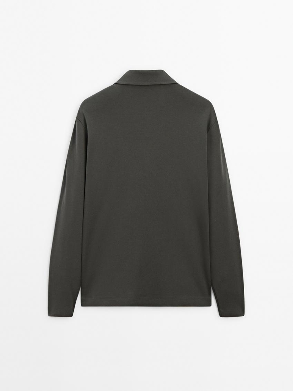 Massimo Dutti Свитер из трикотажа с воротником-стойкой, стальной