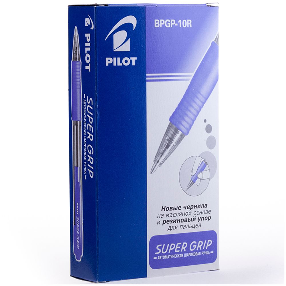 Ручка шариковая автоматическая Pilot "Super Grip" синяя, 0,7мм, синий грип