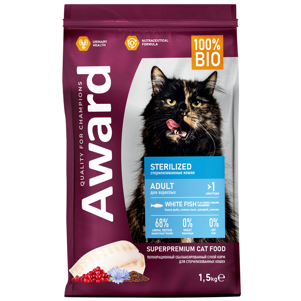 Сухой корм AWARD SPECIAL CARE Sensitive Digestion для взрослых кошек с чувствительным пищеварением со свежим мясом утки 1,5кг